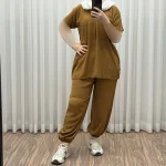 ست بلوز شلوار نخی زنانه فری سایز تا 48 چهارفصل شیک و راحت بدون آبرفت و چروک - Image 6