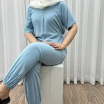 ست بلوز شلوار نخی زنانه فری سایز تا 48 چهارفصل شیک و راحت بدون آبرفت و چروک - Image 8