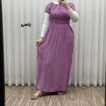 پیراهن ساحلی نخی زنانه و دخترانه آستین کوتاه فری سایز مدل باربی - Image 2