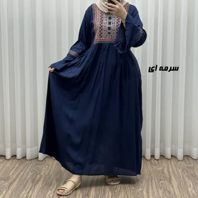 پیراهن نخی گلدوزی شده زنانه مدل مانیا فری سایز مناسب تا سایز 48