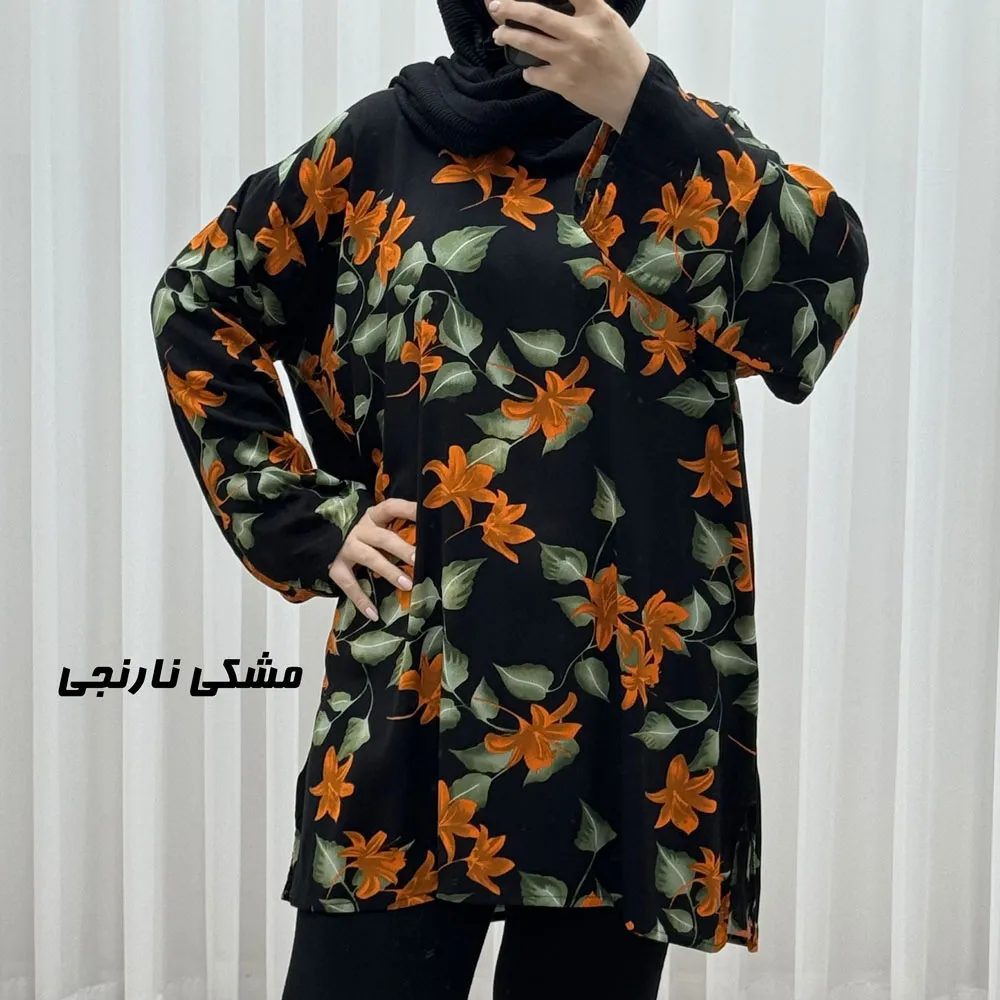 1777241547-69ee8dcb53741-مشکی-نارنجی تونیک نخی زنانه طرحدار فری سایز مناسب تا سایز 52 - Image 1