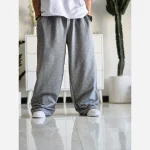 شلوار اسلش فول بگ پارچه ملانژ خنک رنگ طوسی و مشکی سایز بزرگ XXL و XXXL - Image 10