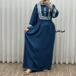 پیراهن نخی زنانه مدل پادمیرا فری سایز مناسب تا 48 همراه با کمربند - Image 4