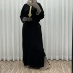 پیراهن کفتان نخی زنانه گلدوزی شده فری سایز مناسب تا سایز 50 با کمربند