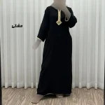 پیراهن کفتان نخی زنانه گلدوزی شده فری سایز مناسب تا سایز 50 با کمربند - Image 2