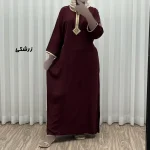 پیراهن کفتان نخی زنانه گلدوزی شده فری سایز مناسب تا سایز 50 با کمربند - Image 3