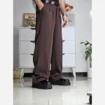 شلوار پارچه ای بگ زنانه مدل پیله دار جنس مازراتی تمام کش - Image 8