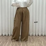 شلوار نخی زنانه راحتی فری سایز مناسب تا سایز 50 قد 107 - تصویر 3