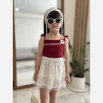 ست تاپ و دامن دخترانه جنس نخ پنبه و کراش مناسب 2 تا 7 سال - تصویر 5