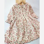 پیراهن دخترانه لینن وارداتی طرح گل مناسب 2 تا 8 سال - Image 7