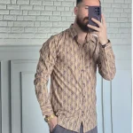 پیراهن آستین بلند مردانه نخی سایز M تا XXL رنگی - Image 5