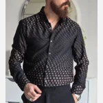پیراهن مشکی مردانه آستین بلند طرح دار پارچه سارینا سایز M تا XXL - Image 3
