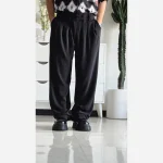 شلوار بگ پارچه ای زنانه مدل پیله دار جنس کاترین رنگ مشکی سایز L تا 3XL - Image 4