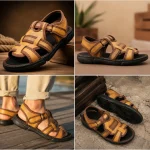 صندل مردانه تابستانی مدل پوشکاش چرم ترکیبی طبی و سبک رنگ مشکی و قهوه ای - Image 4