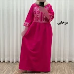 پیراهن زنانه لینن طرح مایا فری سایز مناسب تا 48 با کمربند - تصویر 8