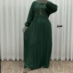 پیراهن ساحلی نخی گلدوزی شده زنانه و دخترانه فری سایز تا 46 با کمربند - Image 6