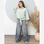 شومیز گره ای لینن وارداتی زنانه و دخترانه فری سایز مناسب تا سایز 46 - Image 3