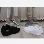 کفش جورابی اسکیچرز زنانه و مردانه کتان مناسب پیاده روی و باشگاه رنگ مشکی و طوسی - تصویر 2