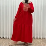 پیراهن ساحلی نخی زنانه مدل آیدا فری سایز مناسب تا 50 با کمربند - تصویر 5