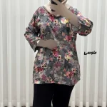 بلوز زنانه نخی مدل گل یخی فری سایز مناسب تا سایز 54 - Image 3