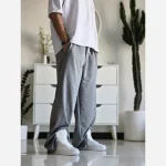 شلوار اسلش فول بگ پارچه ملانژ خنک رنگ طوسی و مشکی سایز بزرگ XXL و XXXL - Image 9