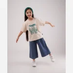 ست دو تکه مادردختری تیشرت و شلوار جین واید طرح surf سایز 3 سال تا مادر - Image 2