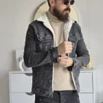 کت جین خزدار زنانه تمام کش رنگ مشکی ذغالی سایز L تا XXXL - Image 8
