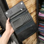 کیف پول و موبایل سه لت چرم صنعتی بند دار و جاکلیدی مشکی و قهوه ای زنانه و مردانه