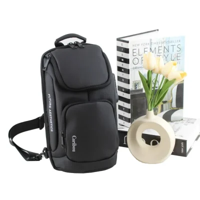 کیف مردانه پارچه ای اسپرت و روزمره قهوه ای تیره جیب دار بند بلند