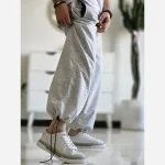 شلوار جاگر مردانه و زنانه بگ دمپا گت دار پارچه ملانژ سایز بزرگ رنگ طوسی مشکی برفی - Image 14
