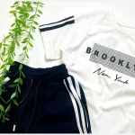 ست تیشرت شلوارک اسپرت دخترانه و پسرانه طرح brooklyn پنبه دورس ترک - Image 3