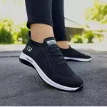 کفش جورابی اسکیچرز زنانه و مردانه کتان مناسب پیاده روی و باشگاه رنگ مشکی و طوسی - تصویر 5