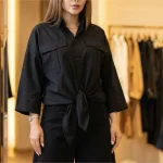 شومیز گره ای لینن وارداتی زنانه و دخترانه فری سایز مناسب تا سایز 46 - Image 2