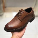 کفش چرم مردانه مدل افسری عسلی با رویه چرم طبیعی گاوی و کفی طبی - Image 4