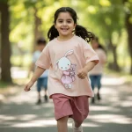 ست دو تکه تابستانه تیشرت و شلوارک دخترانه طرح خرگوش سایز 1.5 تا 7 سال - Image 2