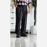 شلوار بگ پارچه ای زنانه مدل پیله دار جنس کاترین رنگ مشکی سایز L تا 3XL - Image 3