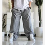 شلوار اسلش فول بگ پارچه ملانژ خنک رنگ طوسی و مشکی سایز بزرگ XXL و XXXL - Image 5
