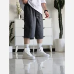 شلوارک مردانه و زنانه پارچه ملانژ فری سایز رنگ مشکی و ذغالی - Image 6