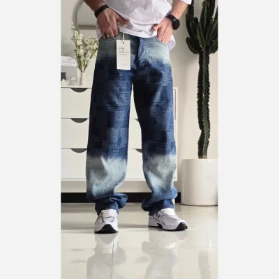 شلوار بگ مردانه پارچه وارداتی طرح دار رنگ شست کثیف سایز 40 تا 48