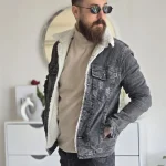 کت جین خزدار زنانه تمام کش رنگ مشکی ذغالی سایز L تا XXXL - Image 2