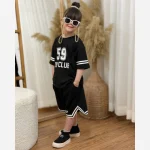 ست تیشرت و شلوارک اسپرت دخترانه و پسرانه طرح محرمی رنگ مشکی - Image 9