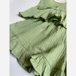 ست دو تکه تابستانه دخترانه تاپ و شلوارک جنس اطلس سایز 1 تا 7 سال رنگ صورتی و سبز - Image 9