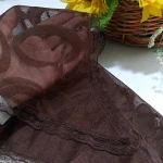 مینی اسکارف زنانه سه گوش طرح حلقه رنگ قهوه ای قواره 70 در 70 توری درجه یک - Image 4
