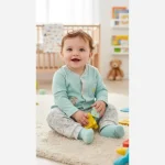 سرهمی نوزادی نخ پنبه نیلی طرح گوزن