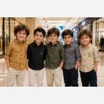 پیراهن اسپرت پسرانه و دخترانه کتان ترک رنگ کرم سایز 3 تا 12 سال - Image 2