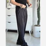 شلوار بگ پارچه ای زنانه مدل پیله دار جنس کاترین رنگ مشکی سایز L تا 3XL - Image 8