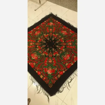روسری ترکمنی پشمی اصل پاولوا پوزاد مدل مستانه قواره بزرگ