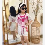 ست دخترانه سه تکه تاپ رویه تور و شلوارک مناسب 2 تا 9 سال - Image 2