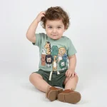 تیشرت شلوارک اسپرت طرح حیوانات سبز - Image 4