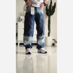 شلوار بگ مردانه پارچه وارداتی طرح دار رنگ شست کثیف سایز 40 تا 48 - Image 3